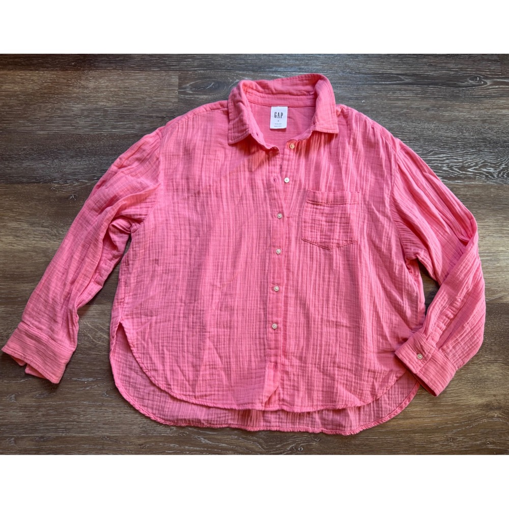 Gap The Big Shirt Neon Blazing Pink Cotton Double Gauze Button Down Womens M
